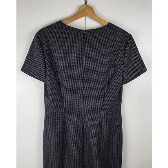 HUGO BOSS Wool Melange Micro Check Sheath V Neck Pleated Midi Dress | 8 - Picture 6 of 7
